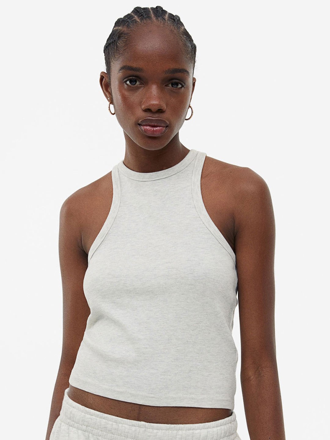 

H&M Cropped Vest Top, Grey