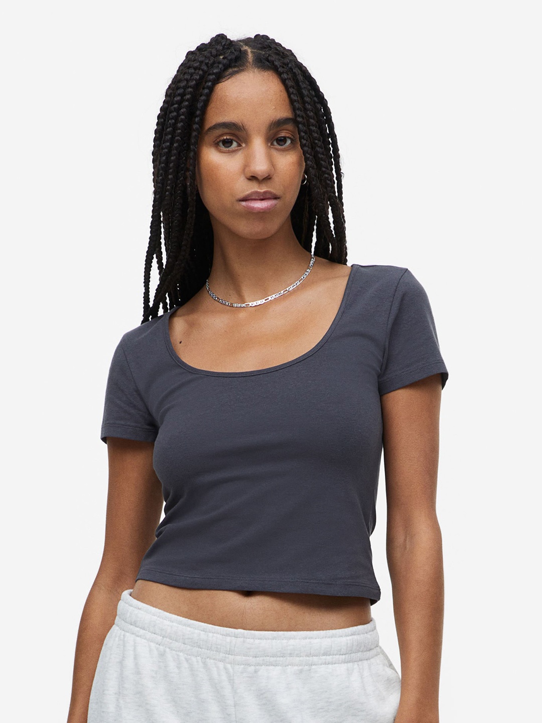 

H&M Cotton Jersey Top, Grey