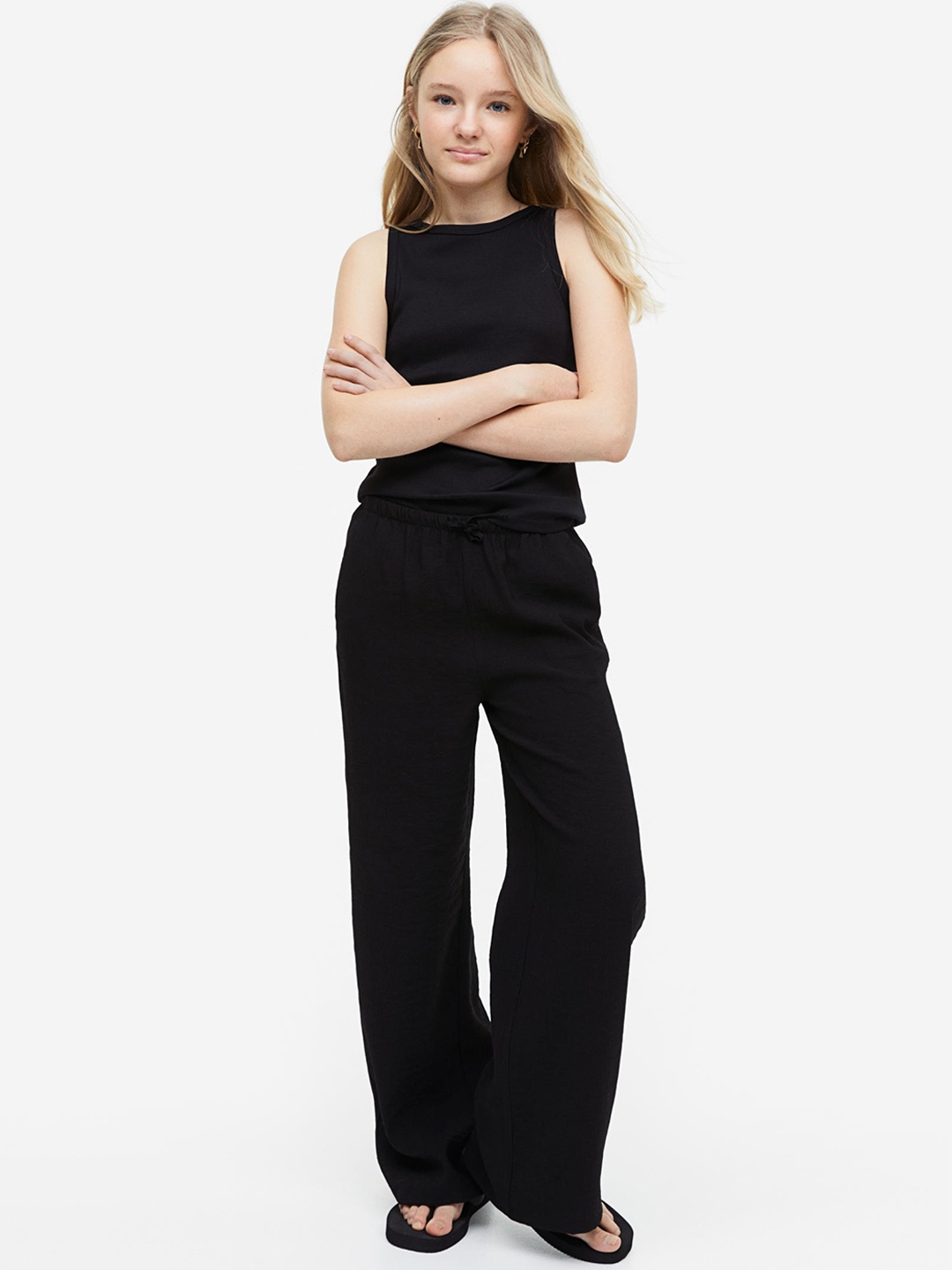 

H&M Girls Loose Fit Trousers, Black