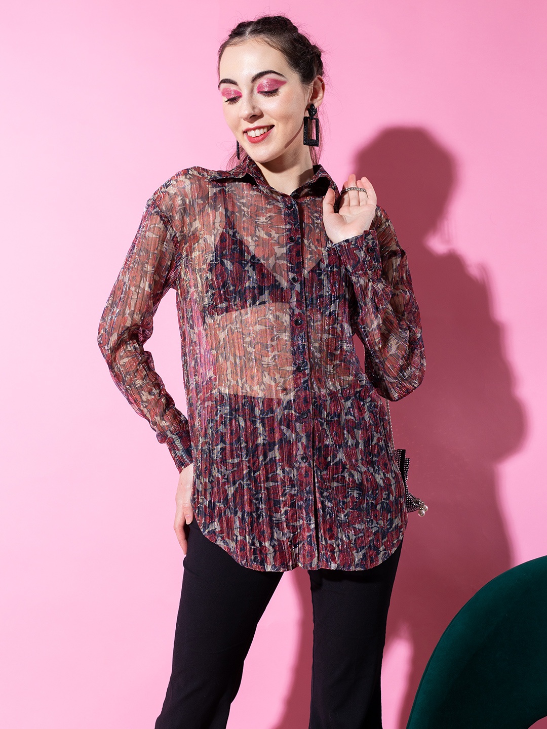

Stylecast X Hersheinbox Sheer Bling & Sparky Longline Shirt, Maroon