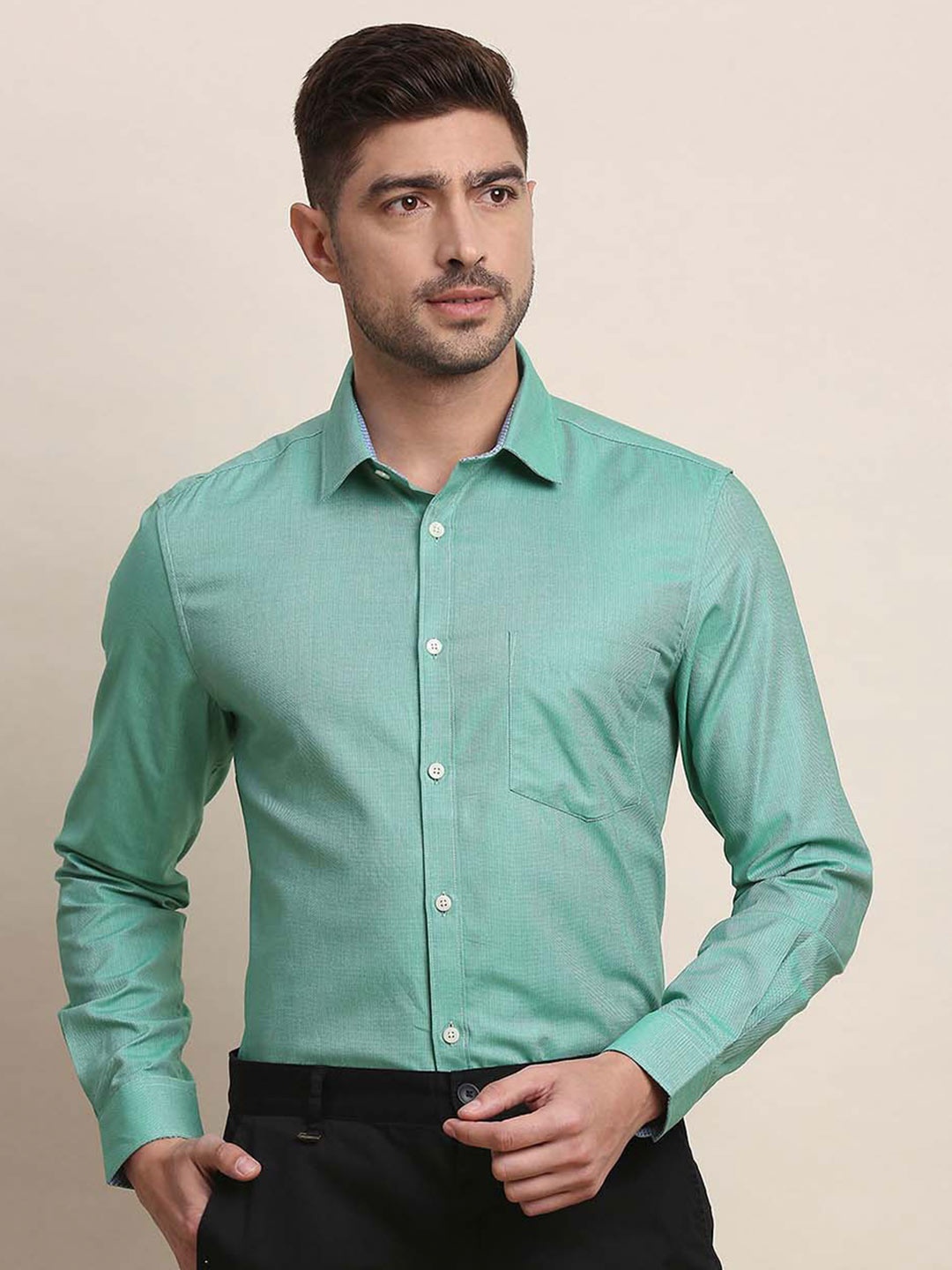 

INVICTUS Slim Fit Spread Collar Pure Cotton Formal Shirt, Green