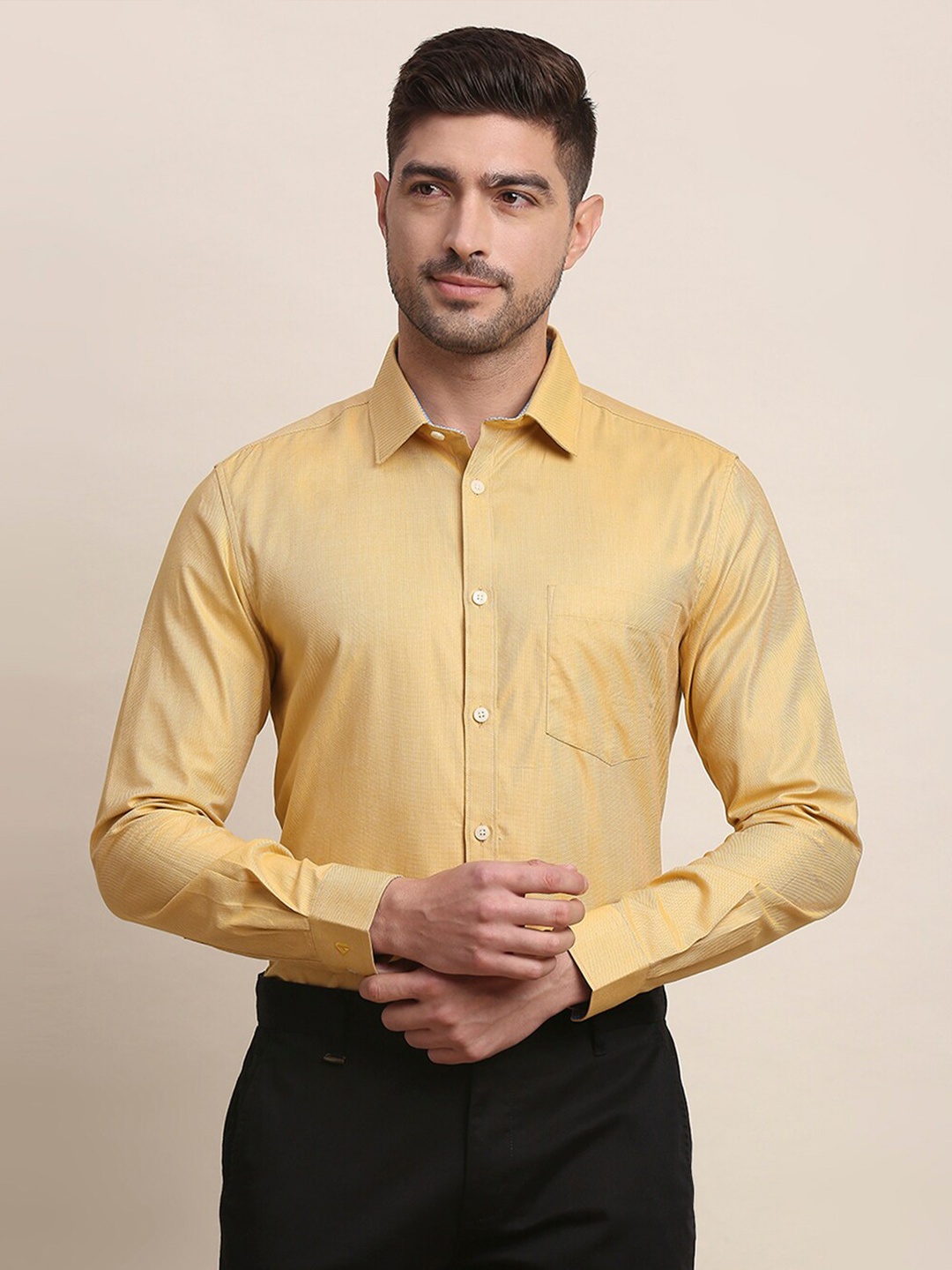

INVICTUS Slim Fit Spread Collar Pure Cotton Formal Shirt, Beige