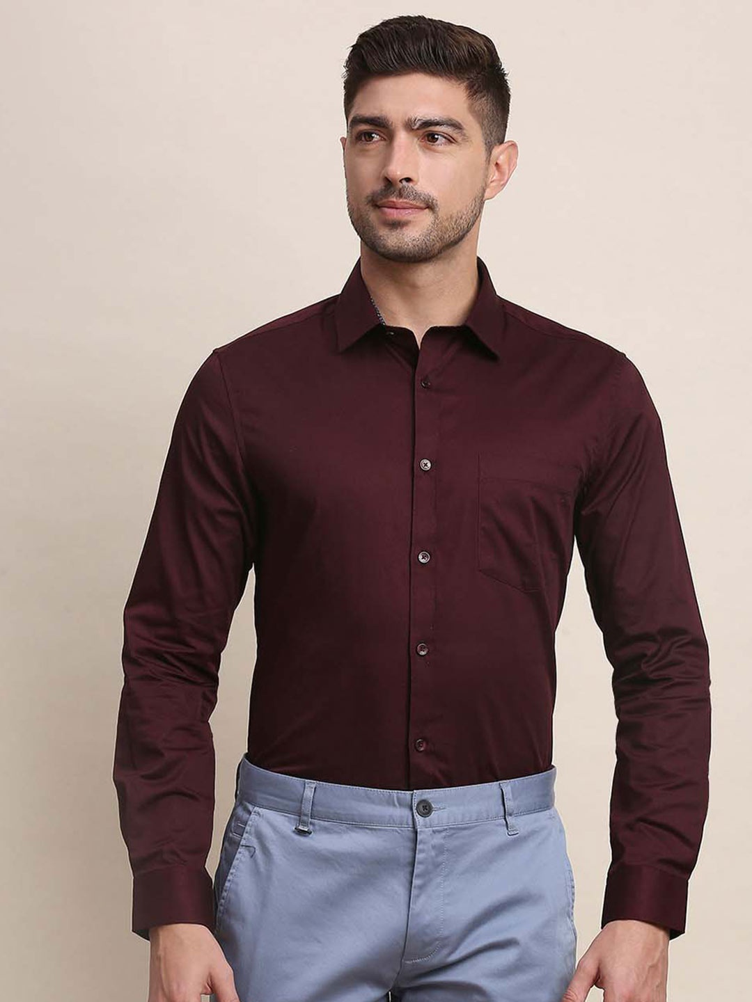 

INVICTUS Slim Fit Spread Collar Pure Cotton Formal Shirt, Maroon