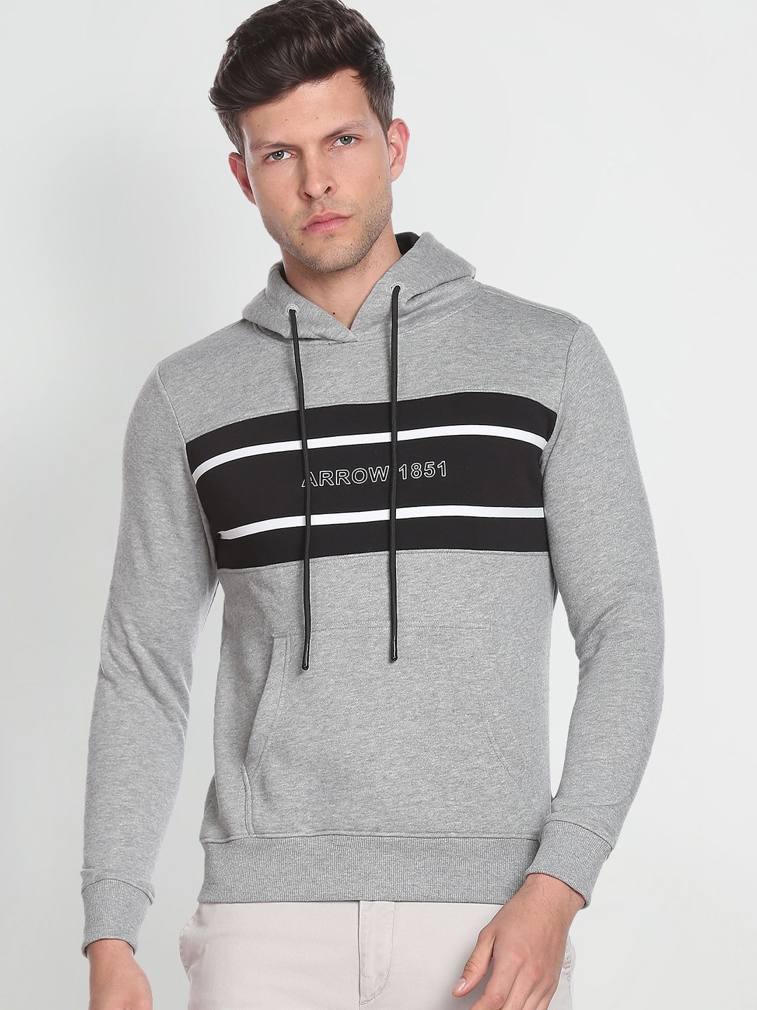

Arrow Sport Striped Hooded Sweatshirt, Grey