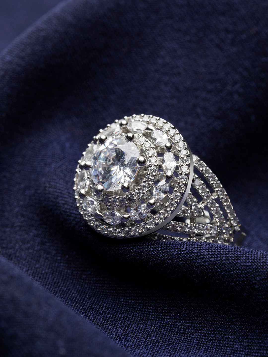 

Priyaasi Silver-Plated Solitaire American Diamond Studded Ring