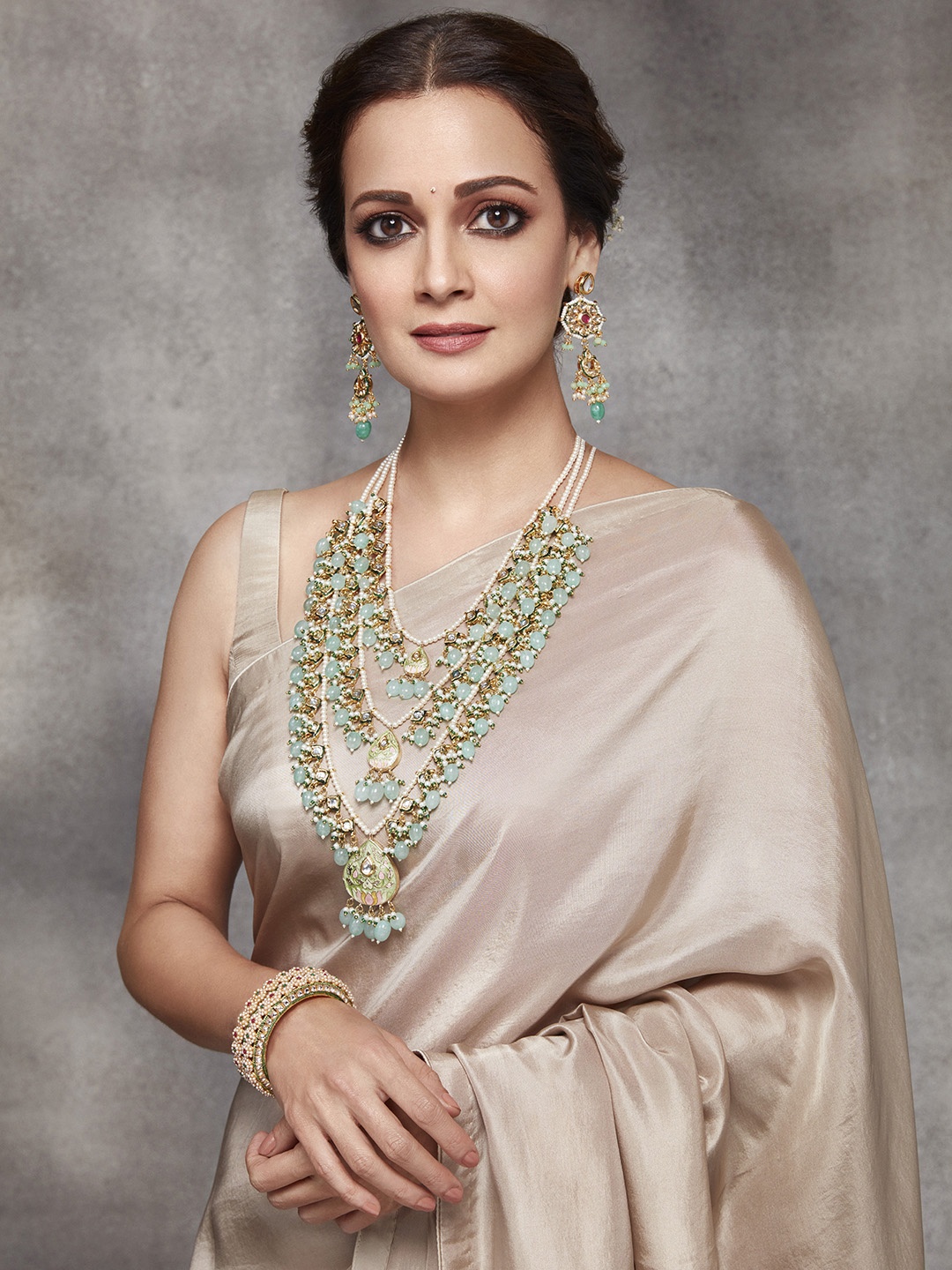 

Priyaasi Studded Buds Beaded Multilayer Gold-Plated Jewellery Set, Sea green