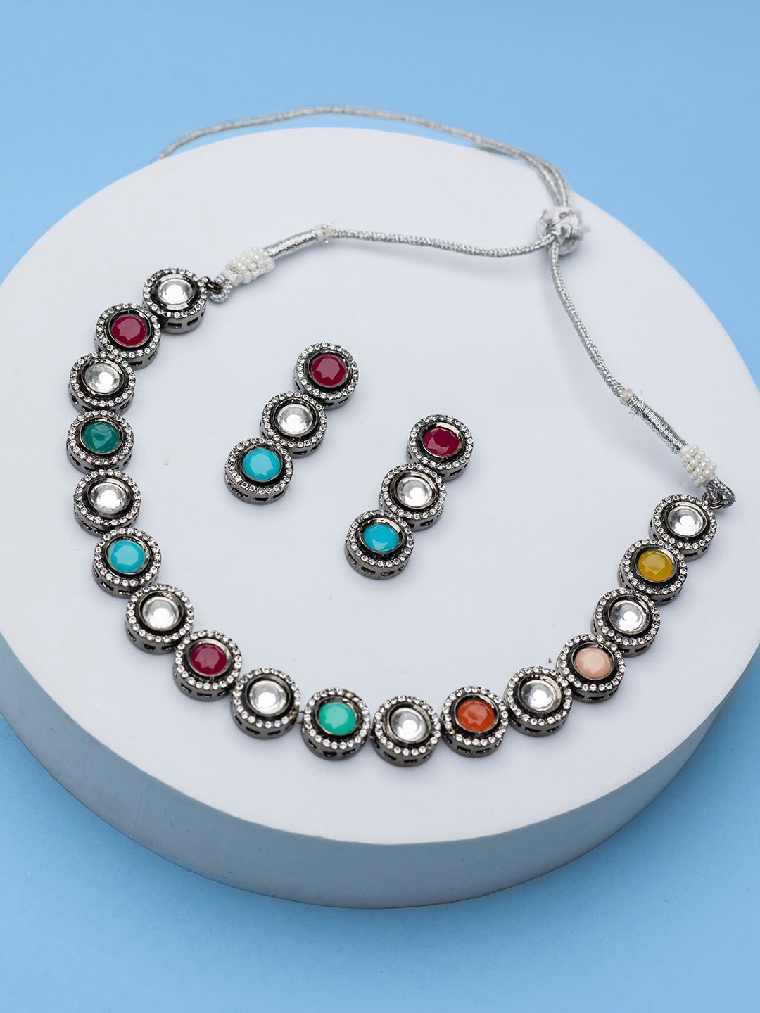 

Priyaasi Silver-Plated AD Studded Jewellery Set