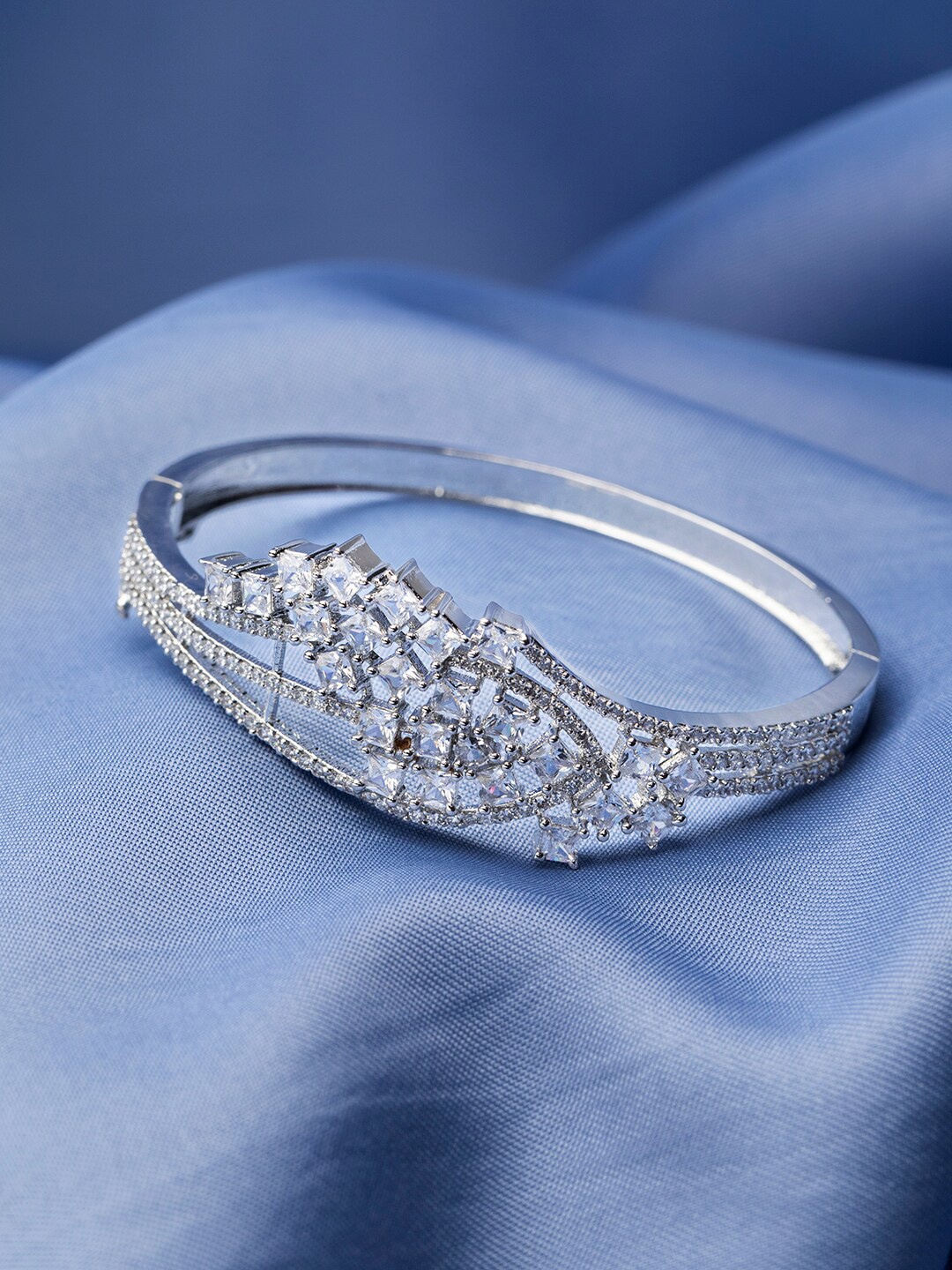 

Priyaasi Women American Diamond Silver-Plated Kada Bracelet