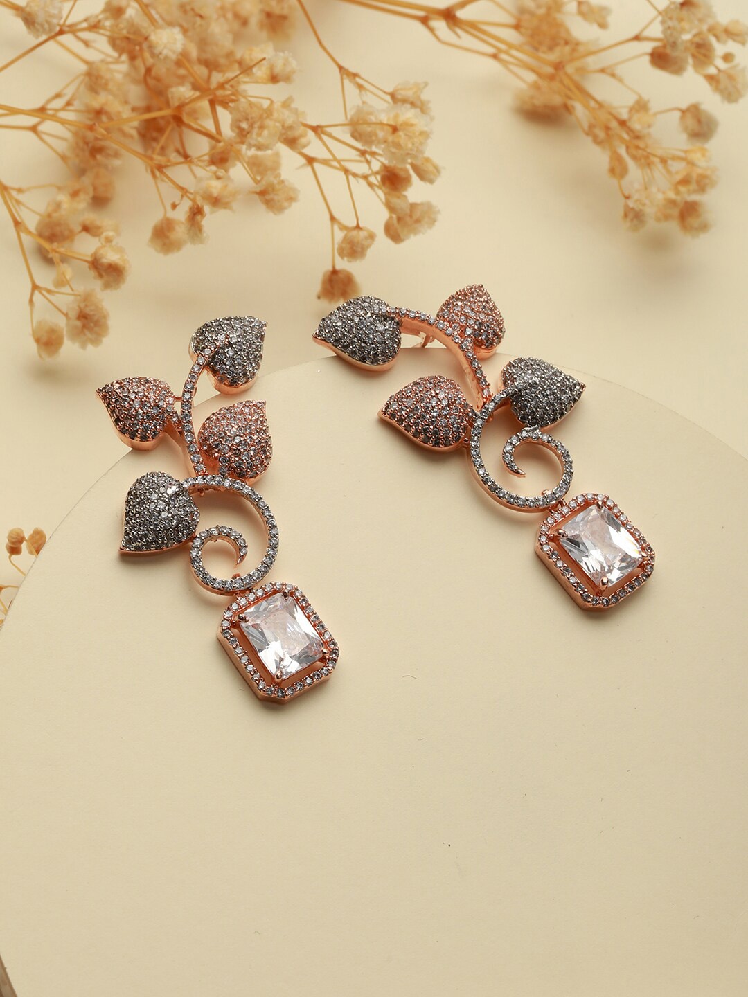 

Priyaasi Rose Gold-Plated Leaf Shaped Drop Earrings