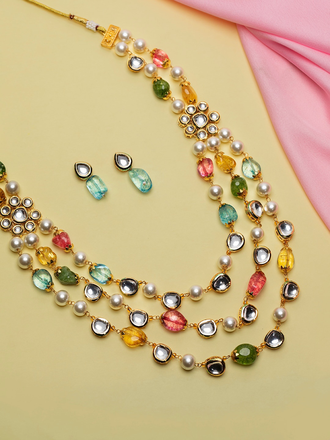 

Priyaasi Gold-Plated Floral Pearl Beaded Layered Jewellery Set