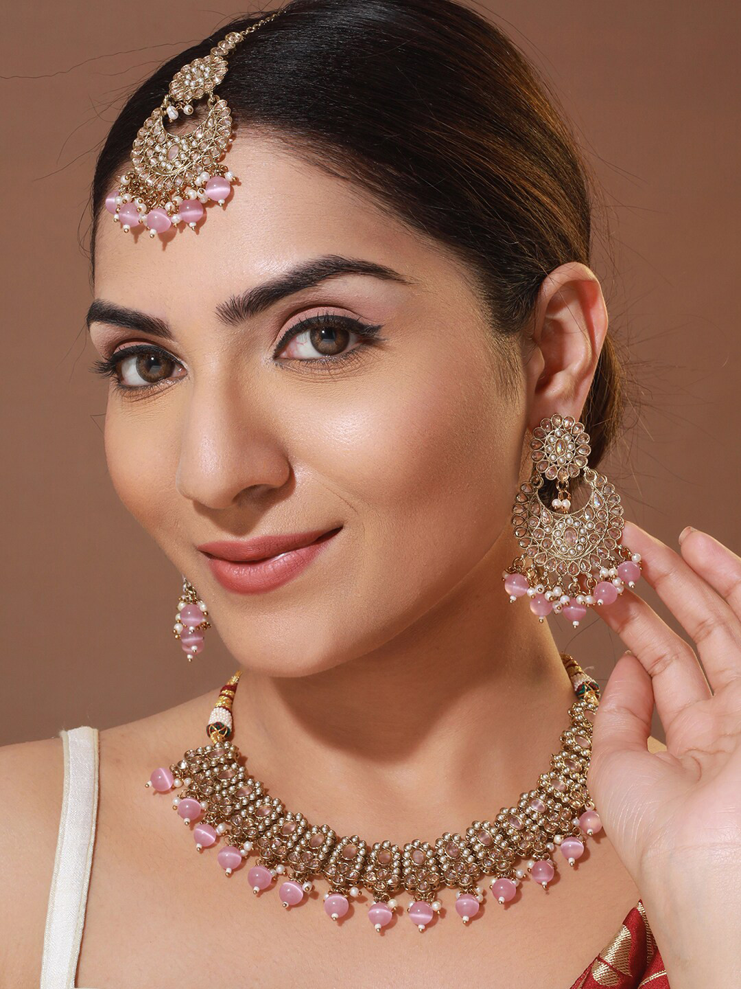 

Priyaasi Floral Stone Studded Beaded Gold-Plated Jewellery Set