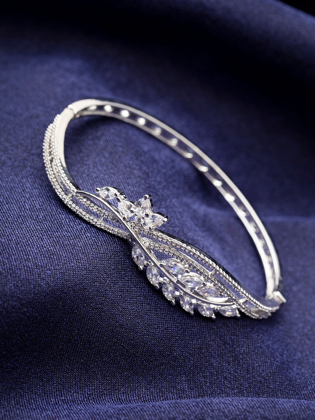 

Priyaasi Silver-Plated American Diamond Bangle-Style Bracelet