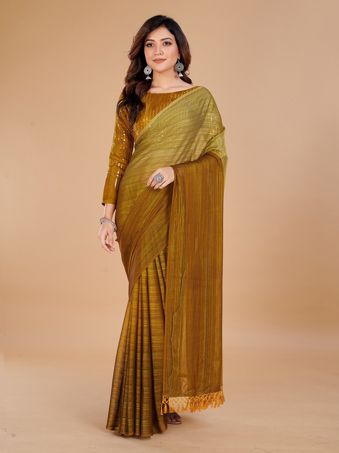 

Granthva Fab Striped Art Silk Saree, Yellow