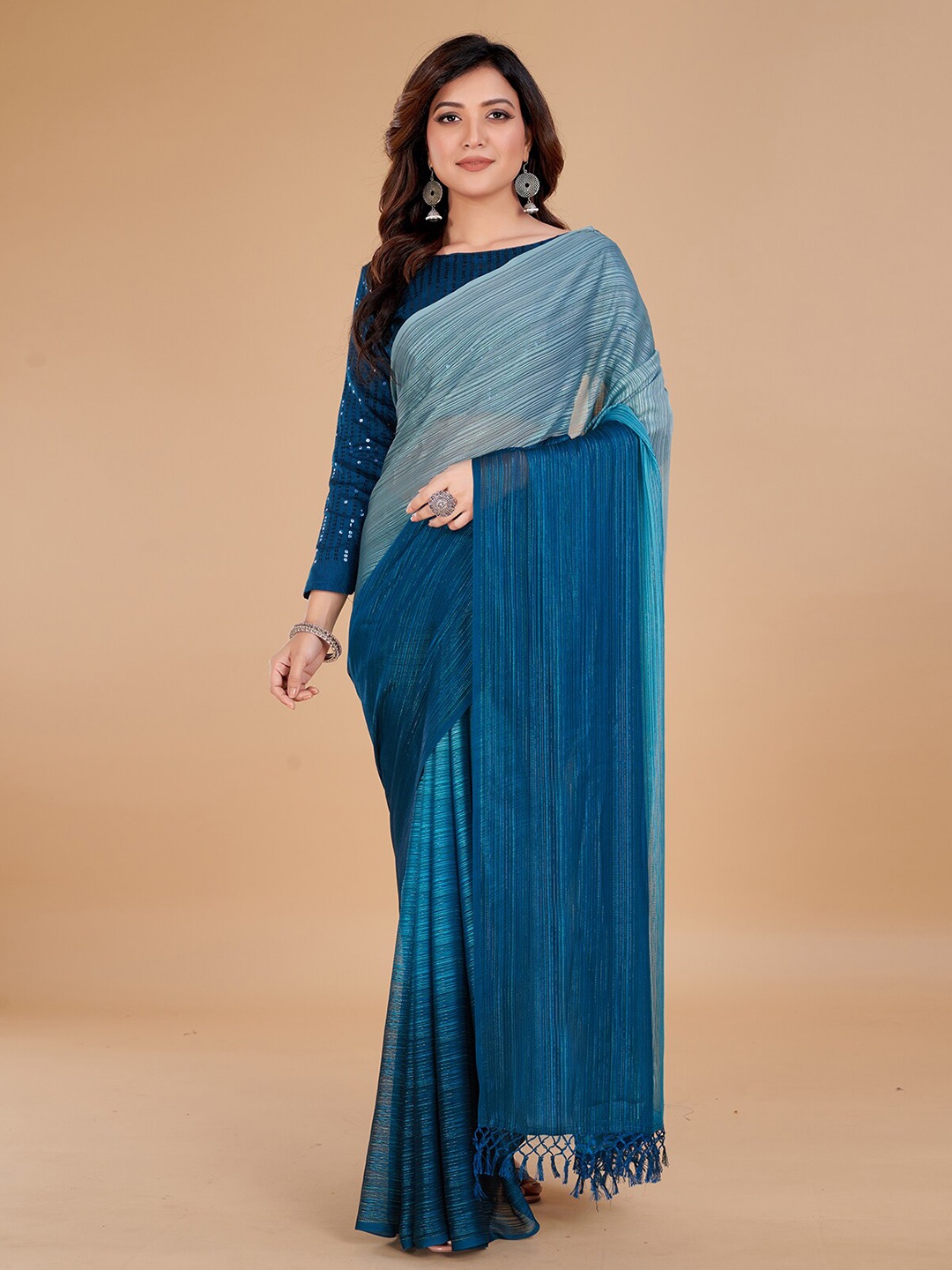 

Granthva Fab Striped Art Silk Saree, Blue