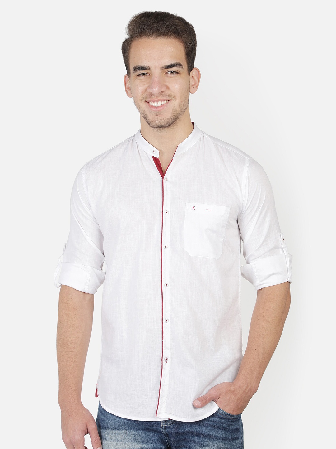 

Kuons Avenue Smart Slim Fit Mandarin Collar Cotton Linen Casual Shirt, White