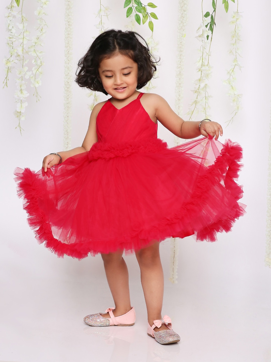 

KID1 Girls Shoulder Strap Net Party Fit & Flare Dress, Pink