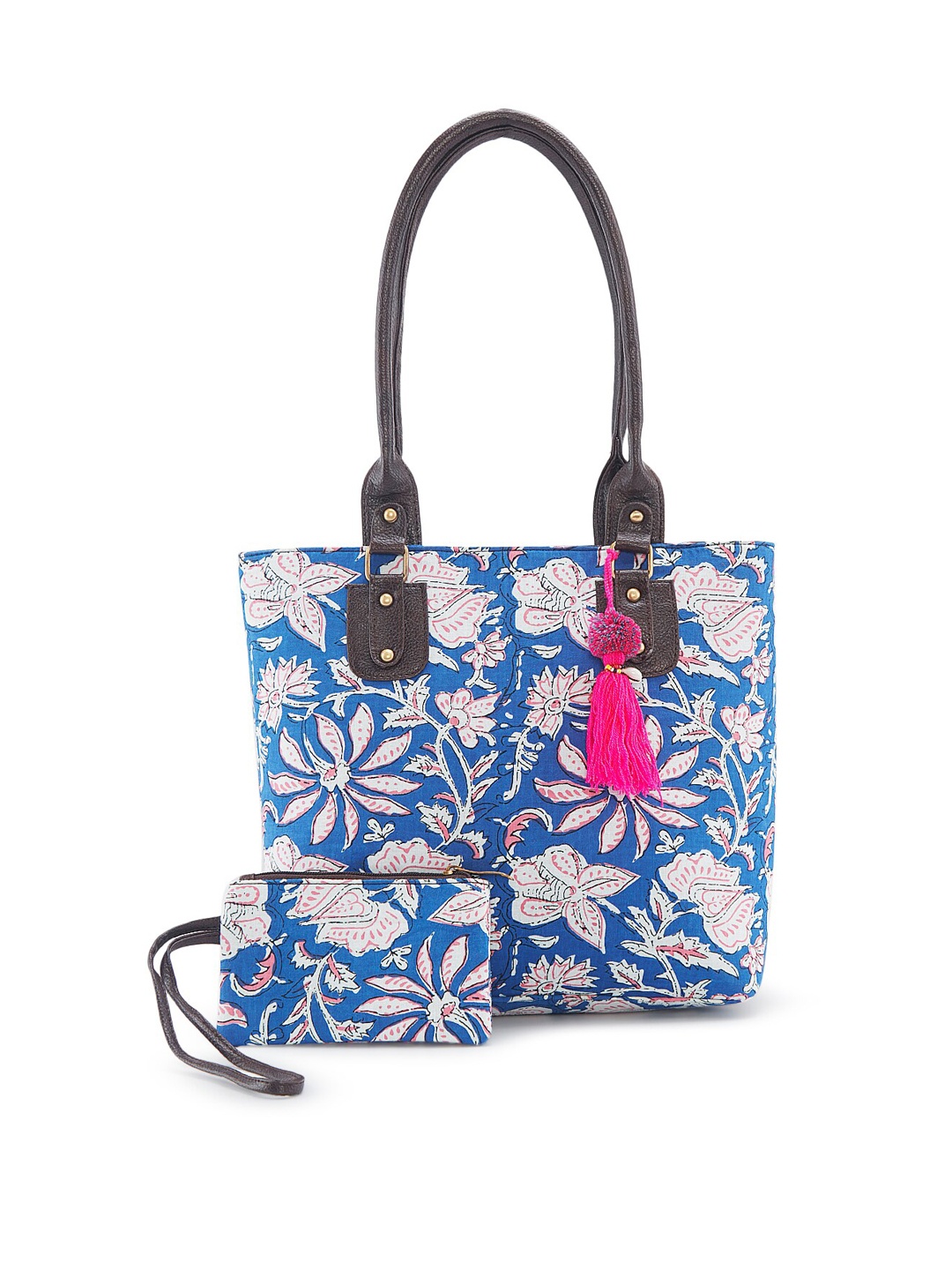 

NEPRI Printed Structured Handheld Bag with Tasselled, Blue