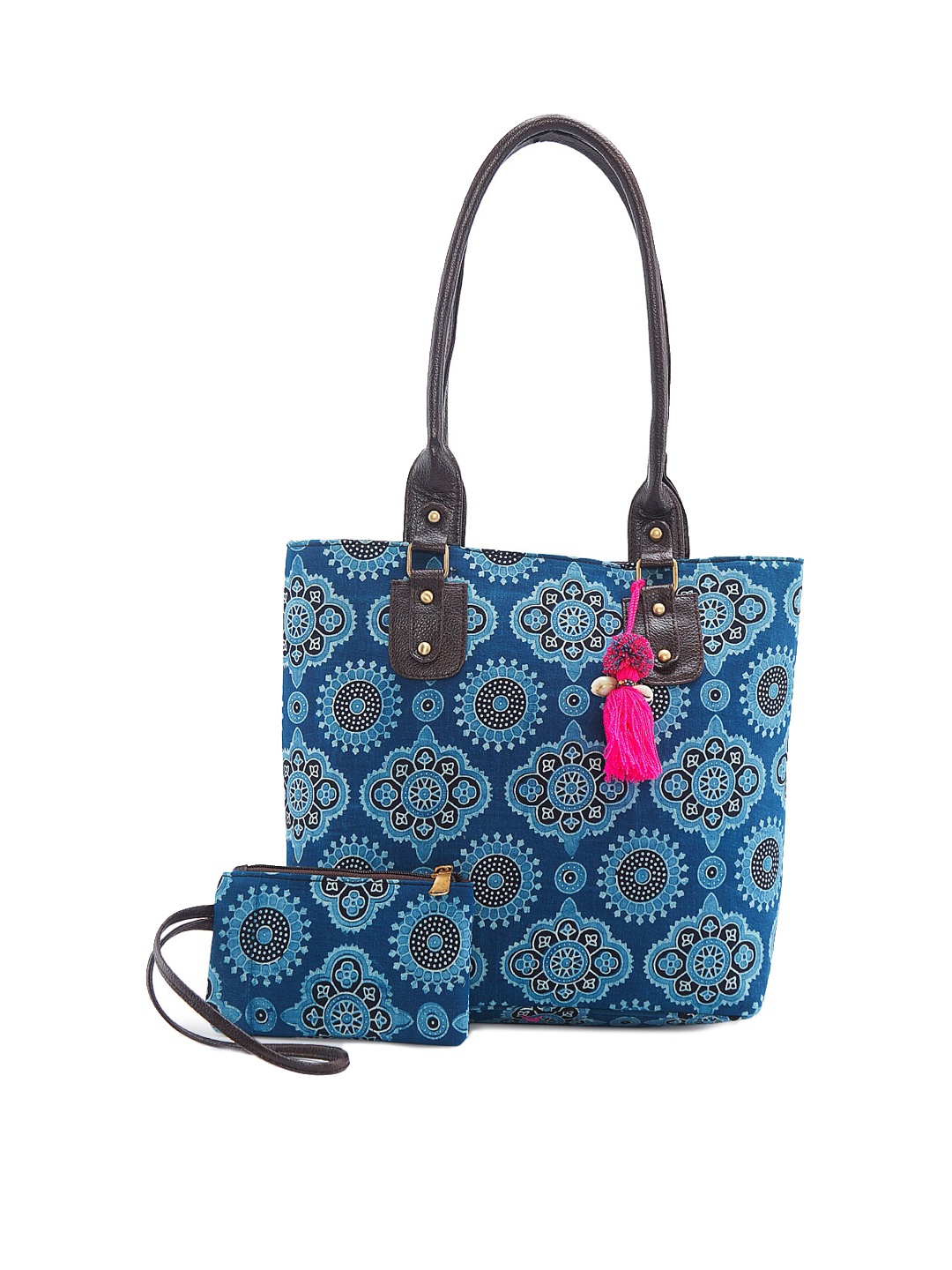 

NEPRI Ethnic Motifs Printed Structured Shoulder Bag with Tasselled, Blue