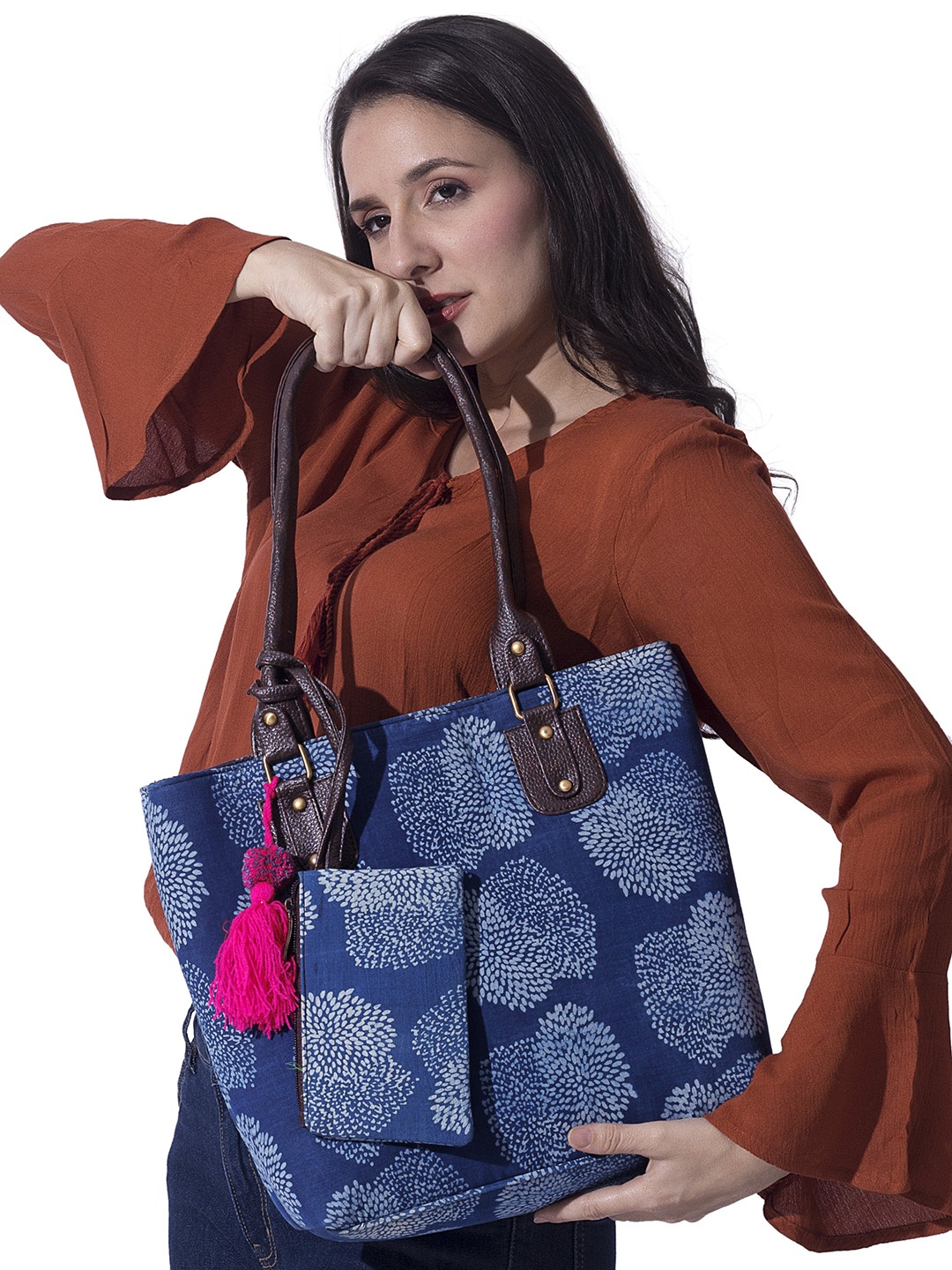 

NEPRI Structured Handheld Bag with Tasselled, Navy blue