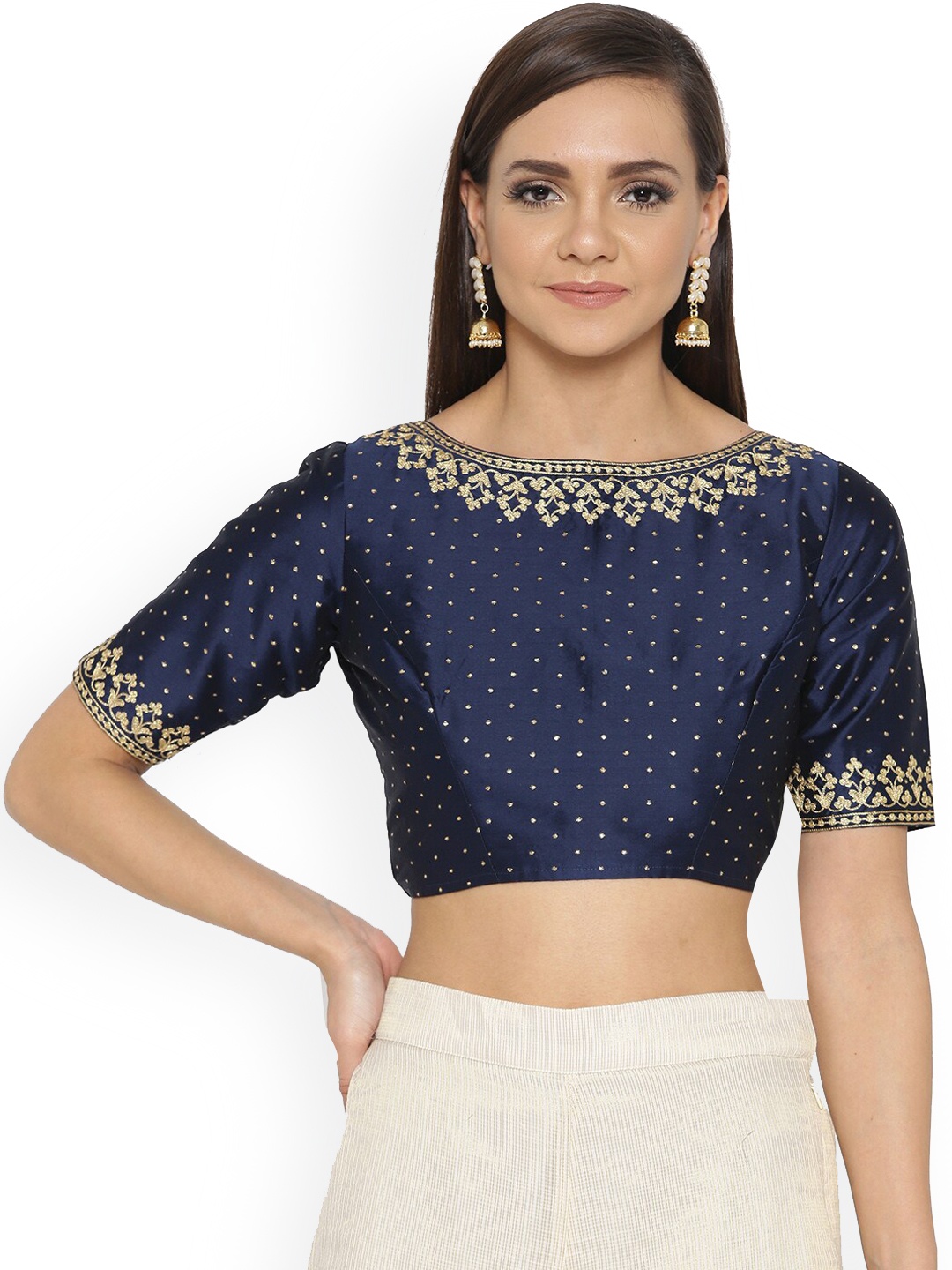 

KAANCHIE NANGGIA Ethnic Motifs Embroidered Saree Blouse, Blue
