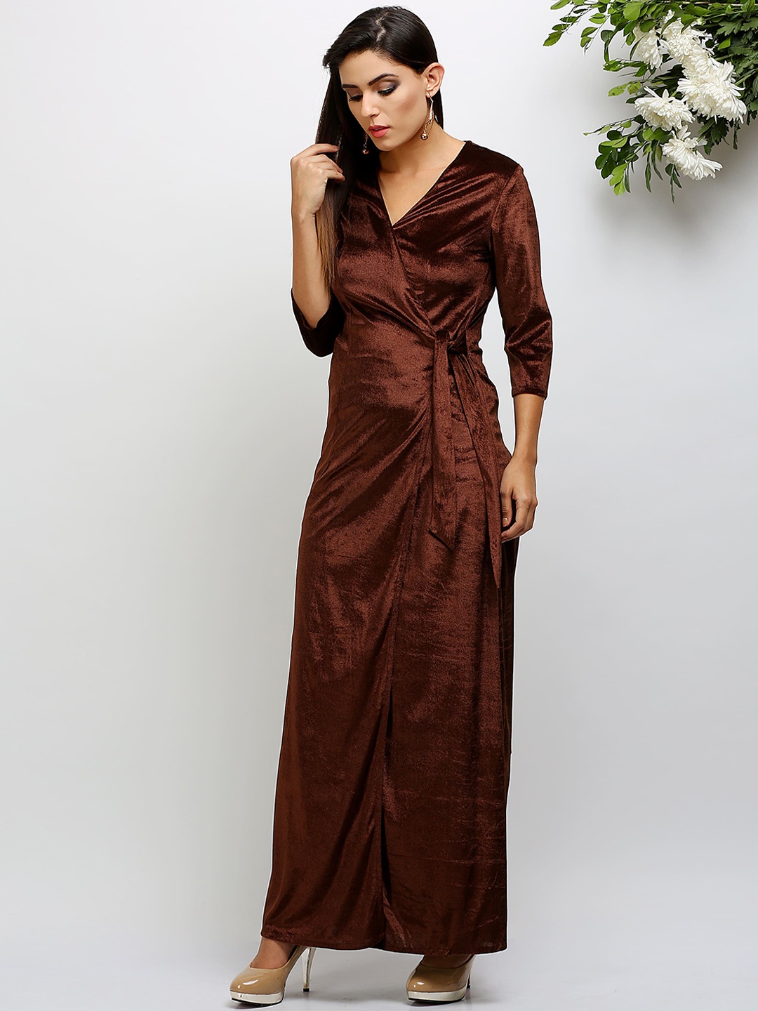 

KAANCHIE NANGGIA V-Neck Velvet Maxi Dress, Brown