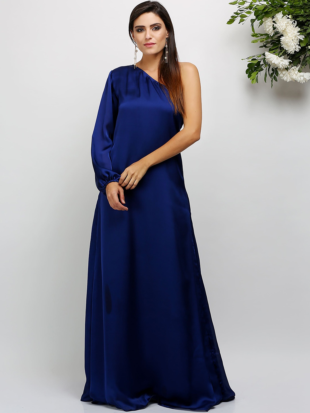 

KAANCHIE NANGGIA One Shoulder Velvet Maxi Dress, Blue