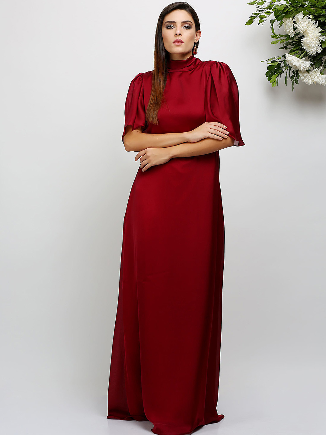 

KAANCHIE NANGGIA Flutter Sleeve Maxi Dress, Red
