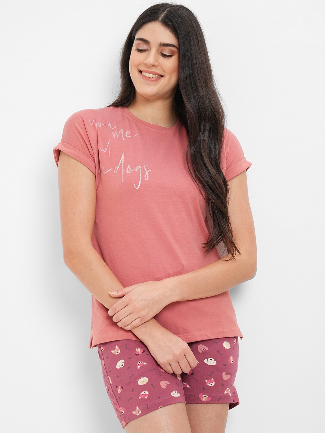 

Sweet Dreams Conversational Printed Night Suit, Red