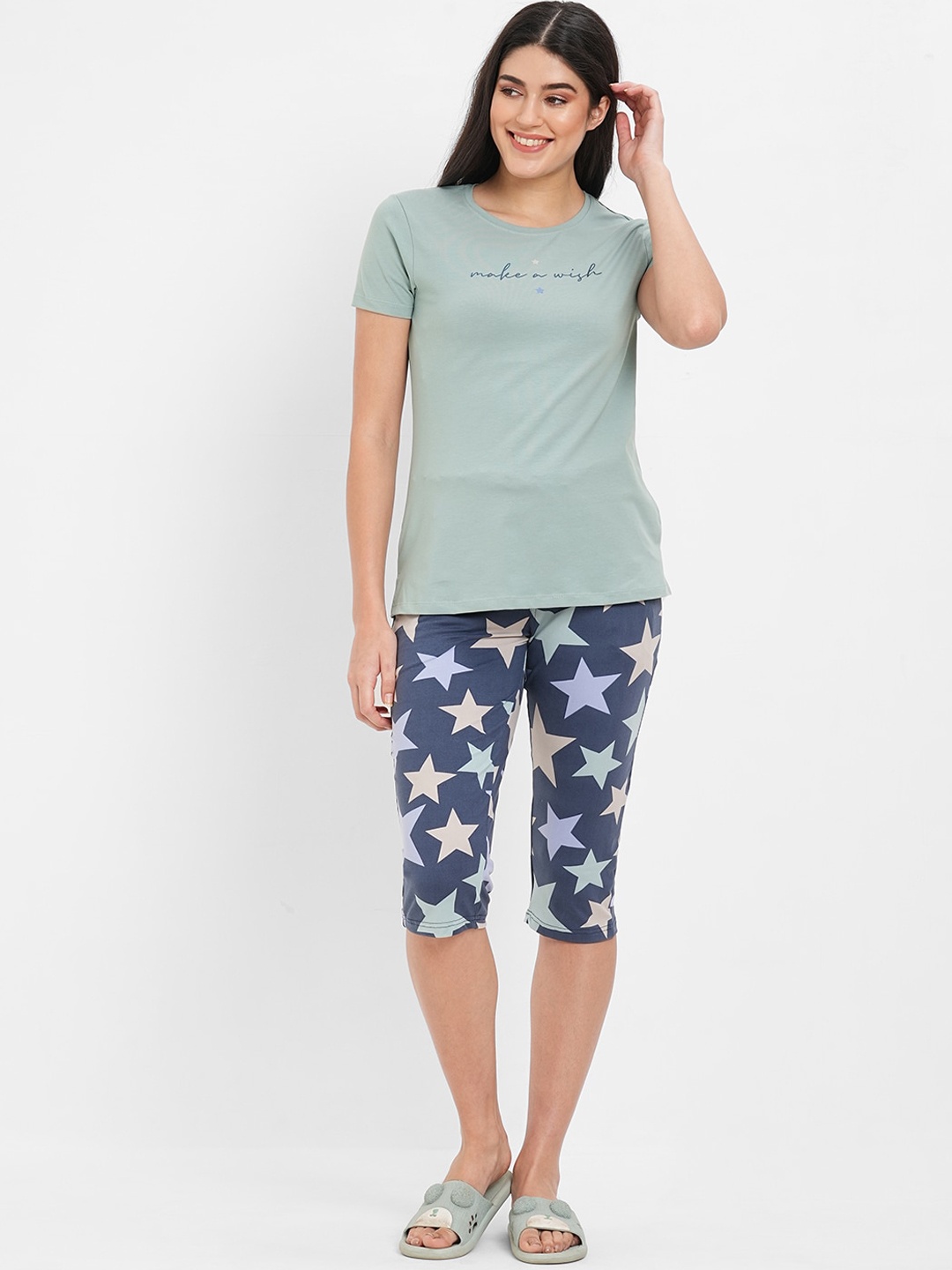 

Sweet Dreams Conversational Printed Night Suit, Green