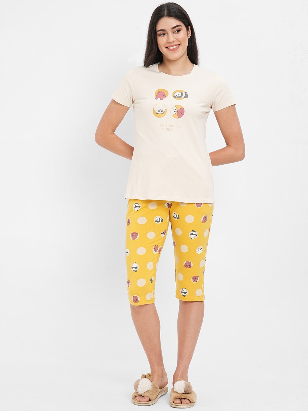 

Sweet Dreams Conversational Printed Night Suit, Beige