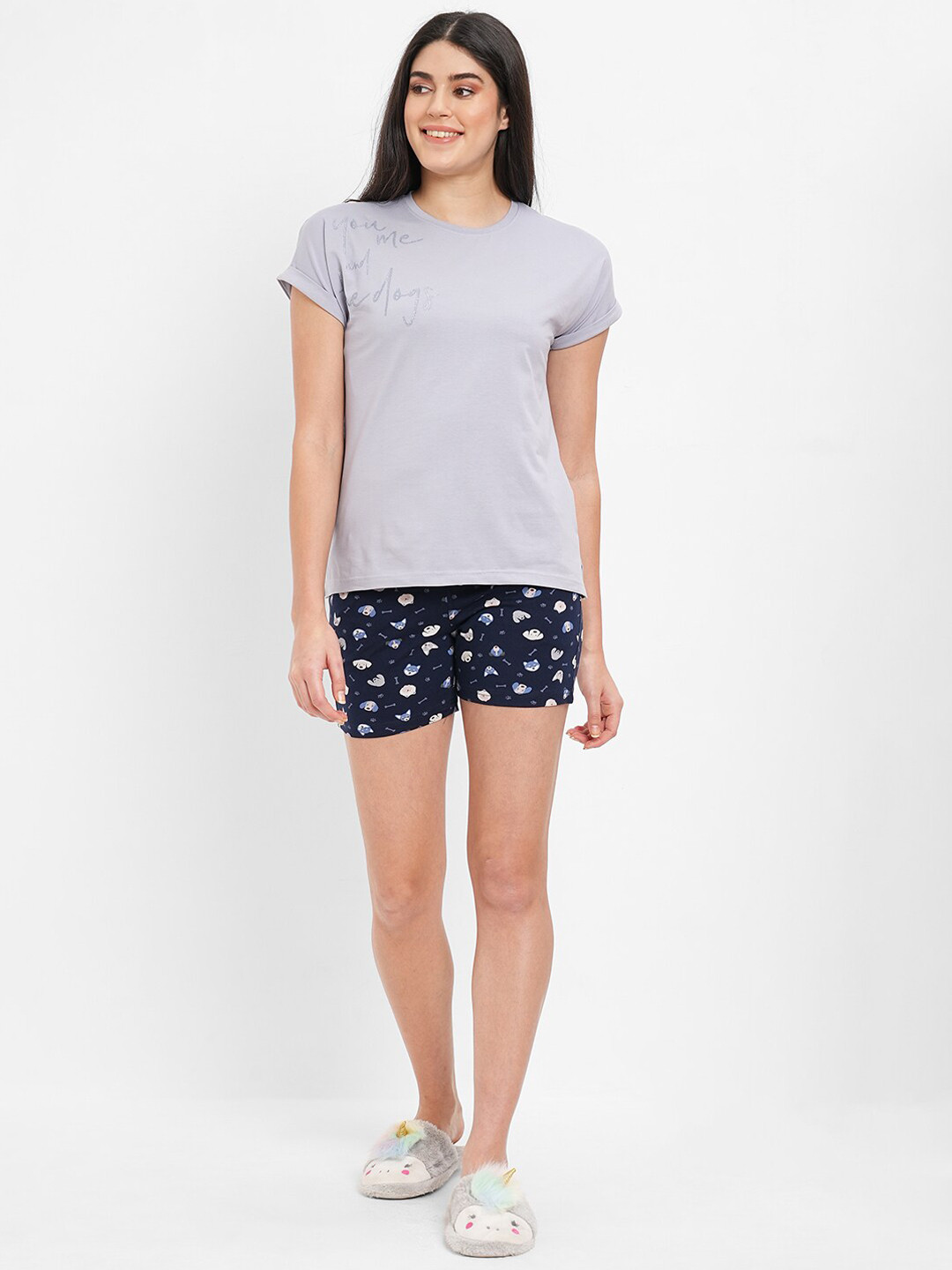 

Sweet Dreams Conversational Printed Night Suit, Grey