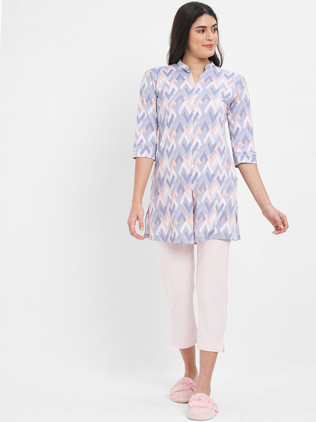 

Sweet Dreams Geometric Printed Night Suit, Blue