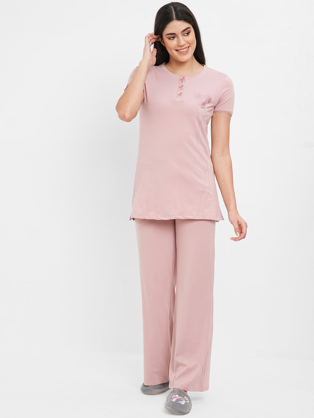 

Sweet Dreams Women Round Neck Night Suit, Pink