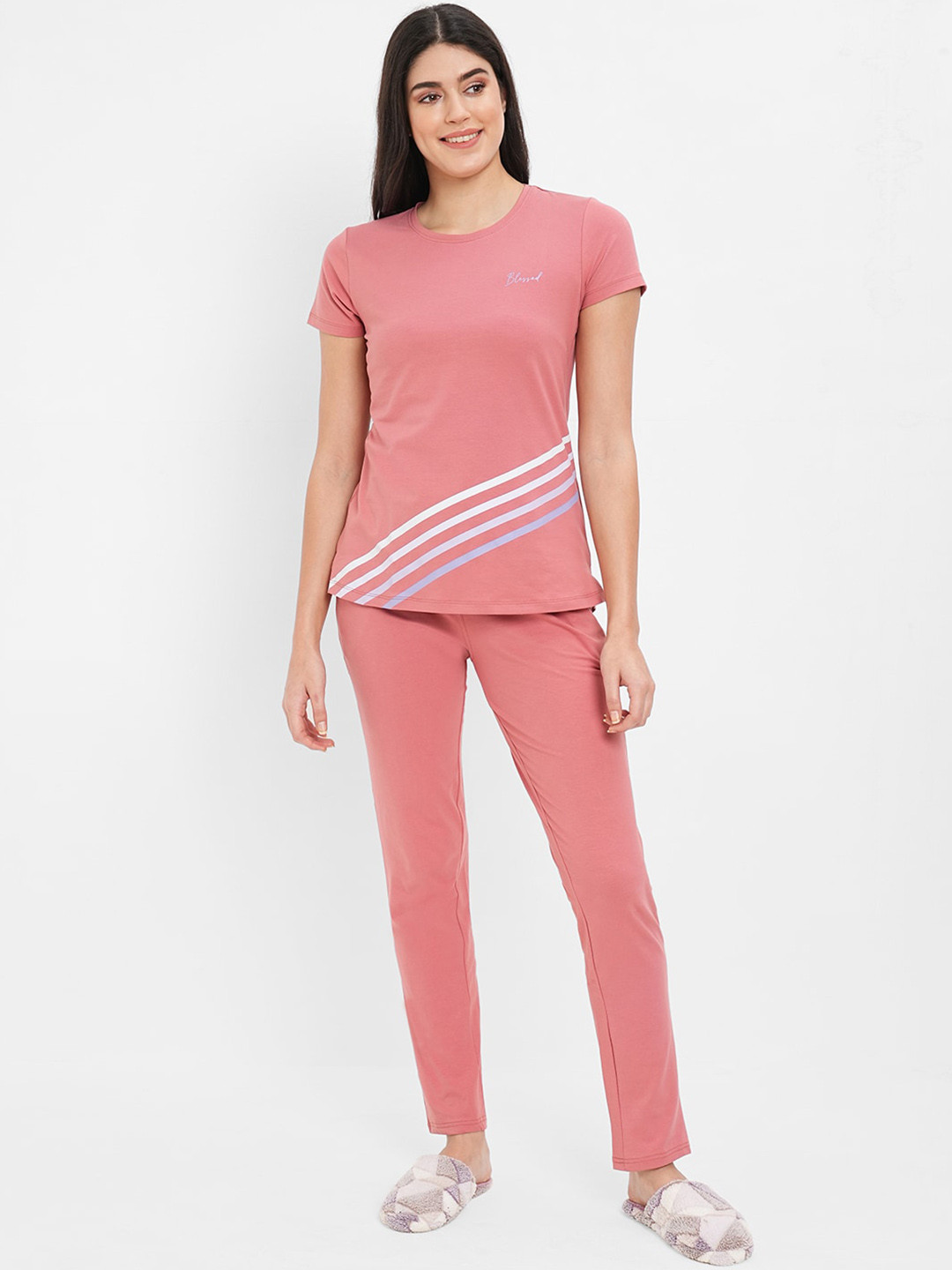 

Sweet Dreams Round Neck Night Suit, Pink