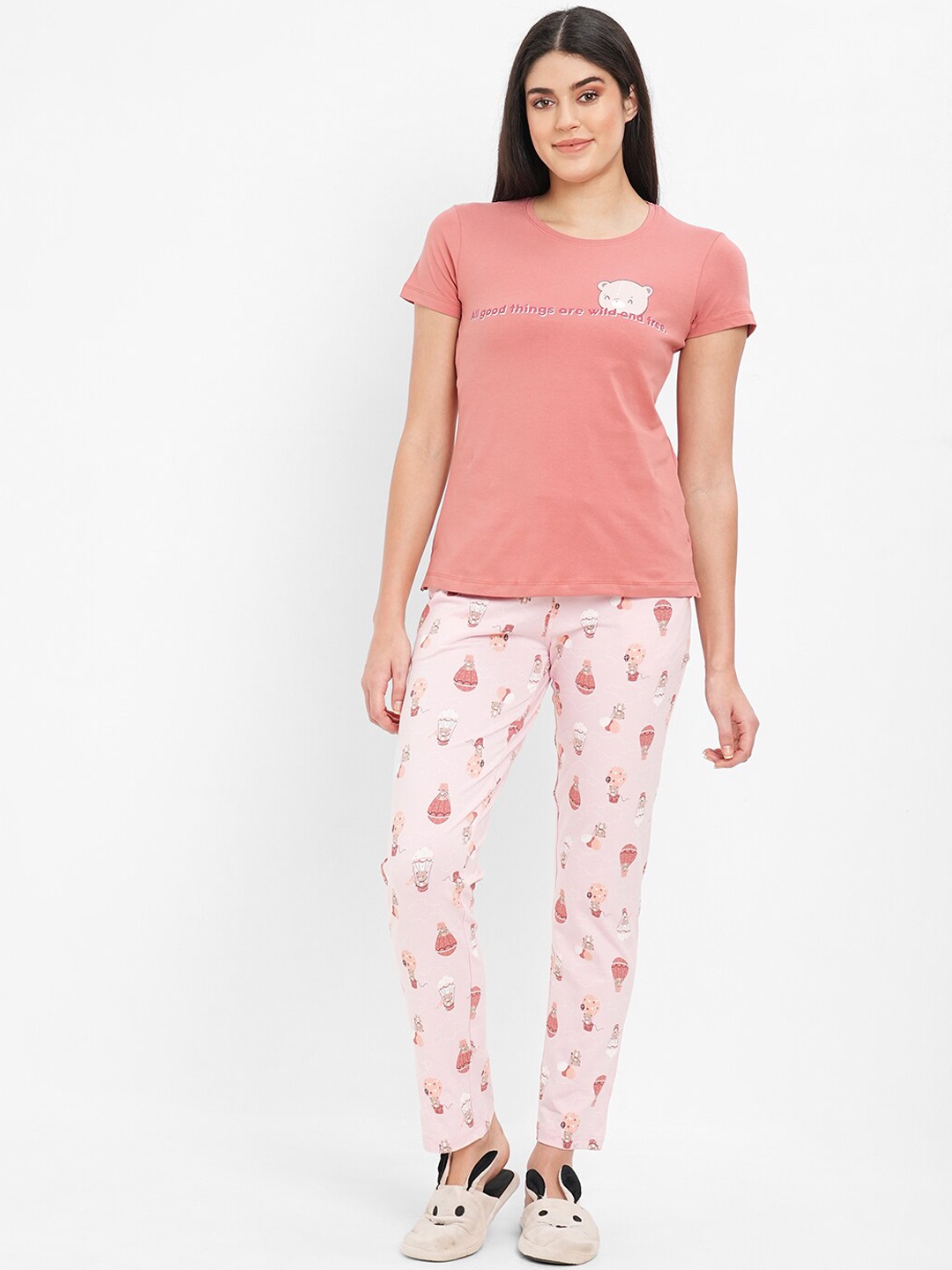 

Sweet Dreams Conversational Printed Night Suit, Pink