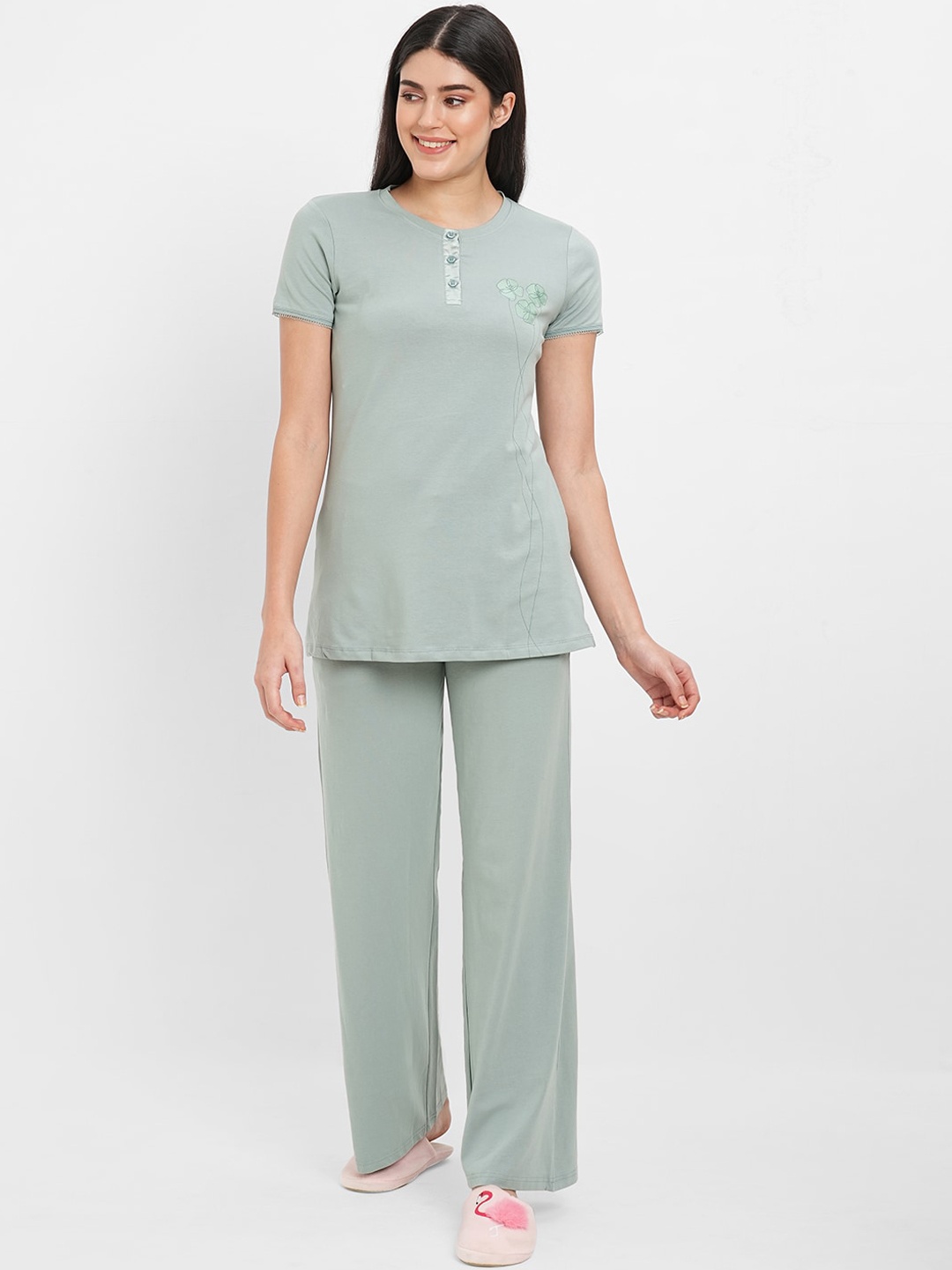 

Sweet Dreams Round Neck Night Suit, Green
