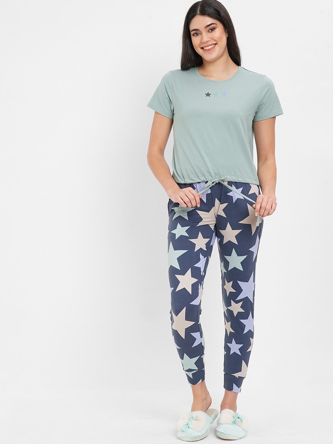 

Sweet Dreams Conversational Printed Night Suit, Green