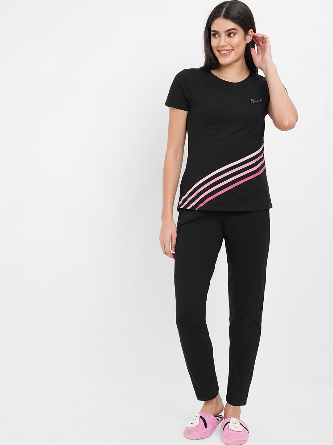 

Sweet Dreams Women Round Neck Night Suit, Black