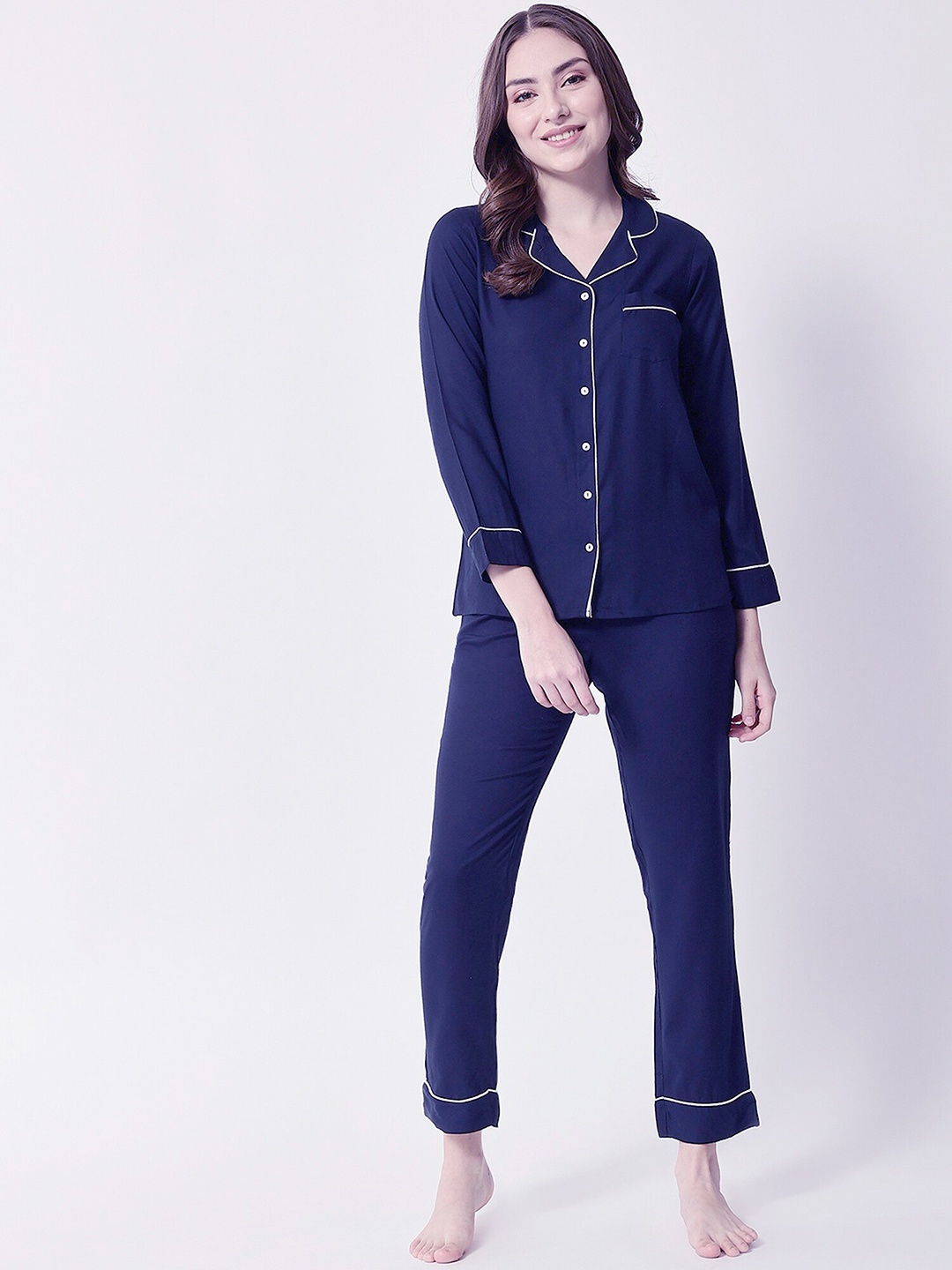 

HERE&NOW Lapel Collar Night Suit, Navy blue