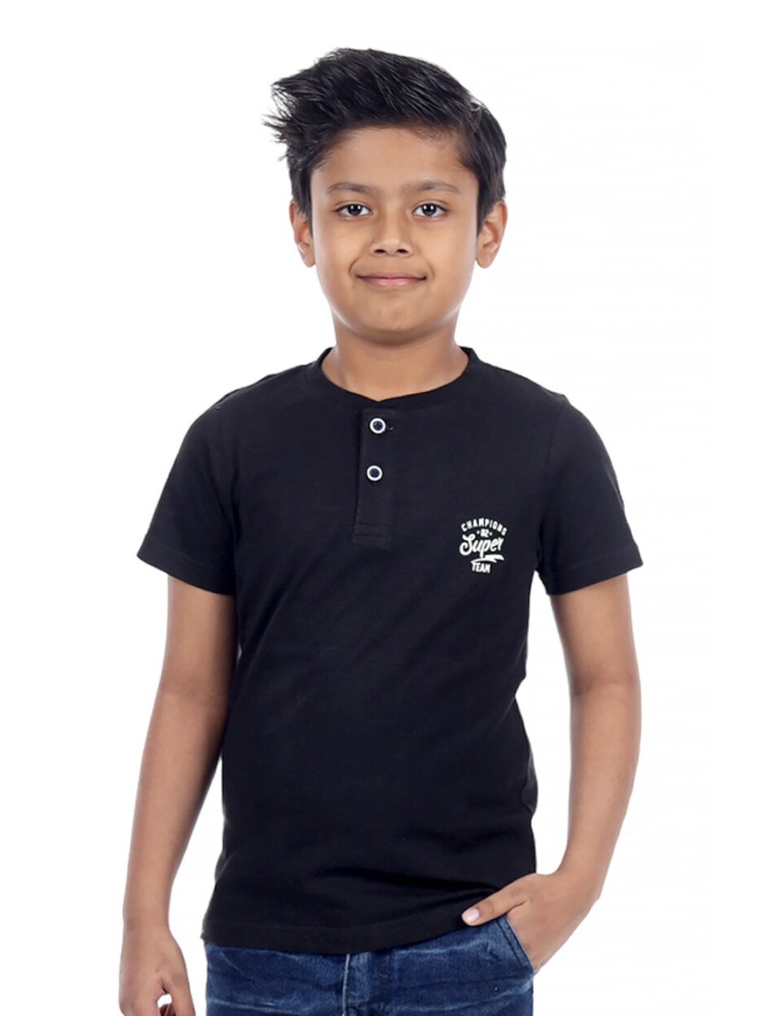 

3PIN Boys Henley Neck Cotton T-Shirt, Black