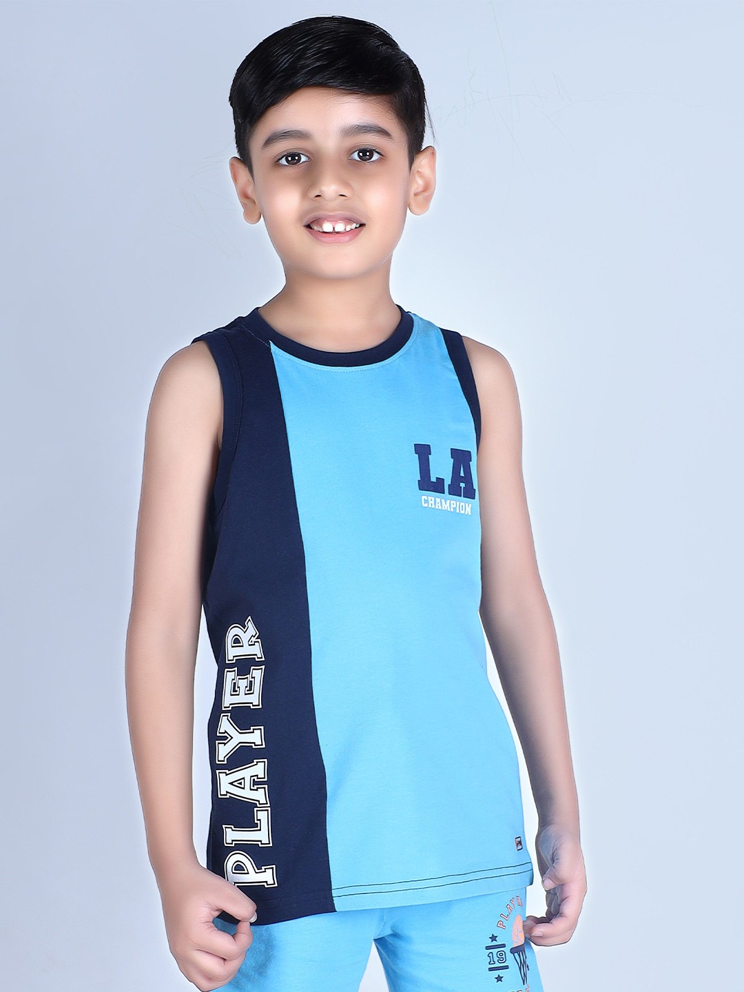 

3PIN Boys Typographic Printed Sleeveless Cotton T-Shirt, Navy blue