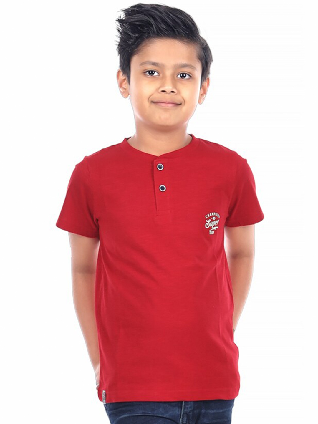 

3PIN Boys Henley Neck Cotton T-Shirt, Red