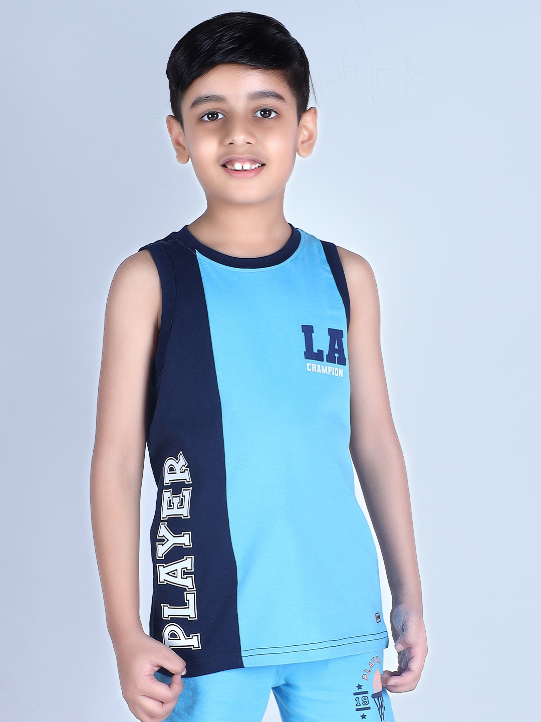 

3PIN Boys Typographic Printed Sleeveless Cotton T-Shirt, Navy blue