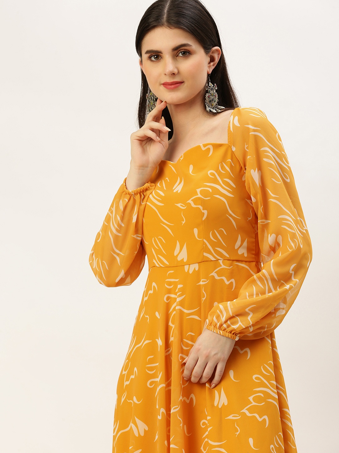 

Ethnovog Pleated Printed Maxi Dress, Mustard