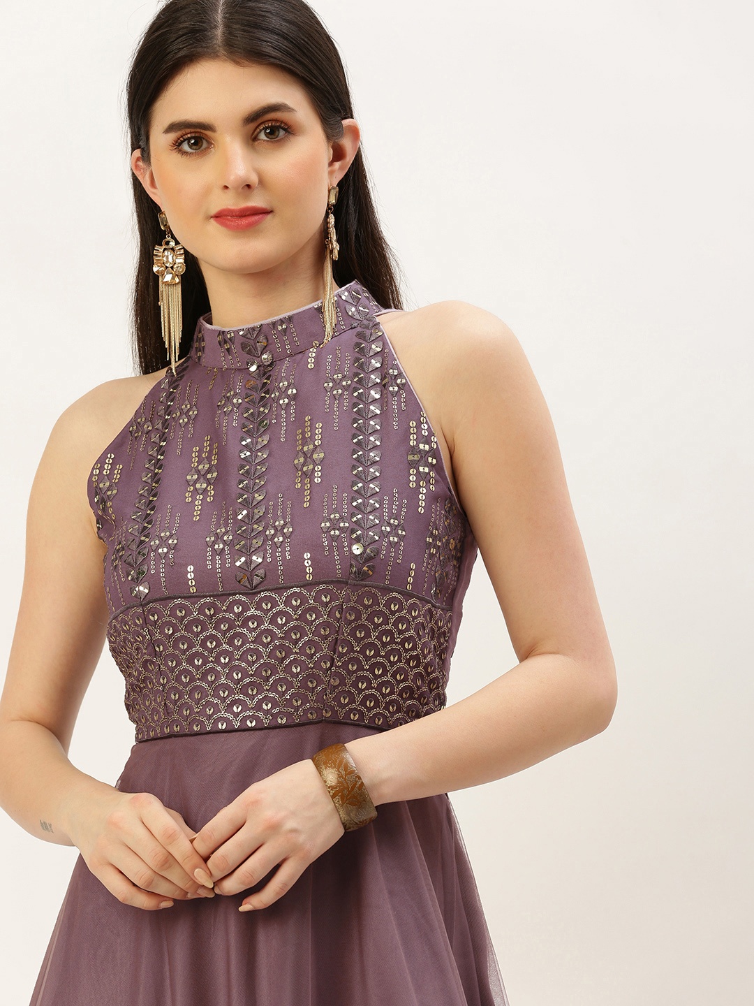 

Ethnovog Ethnic Motifs Embellished Gown Dress, Purple