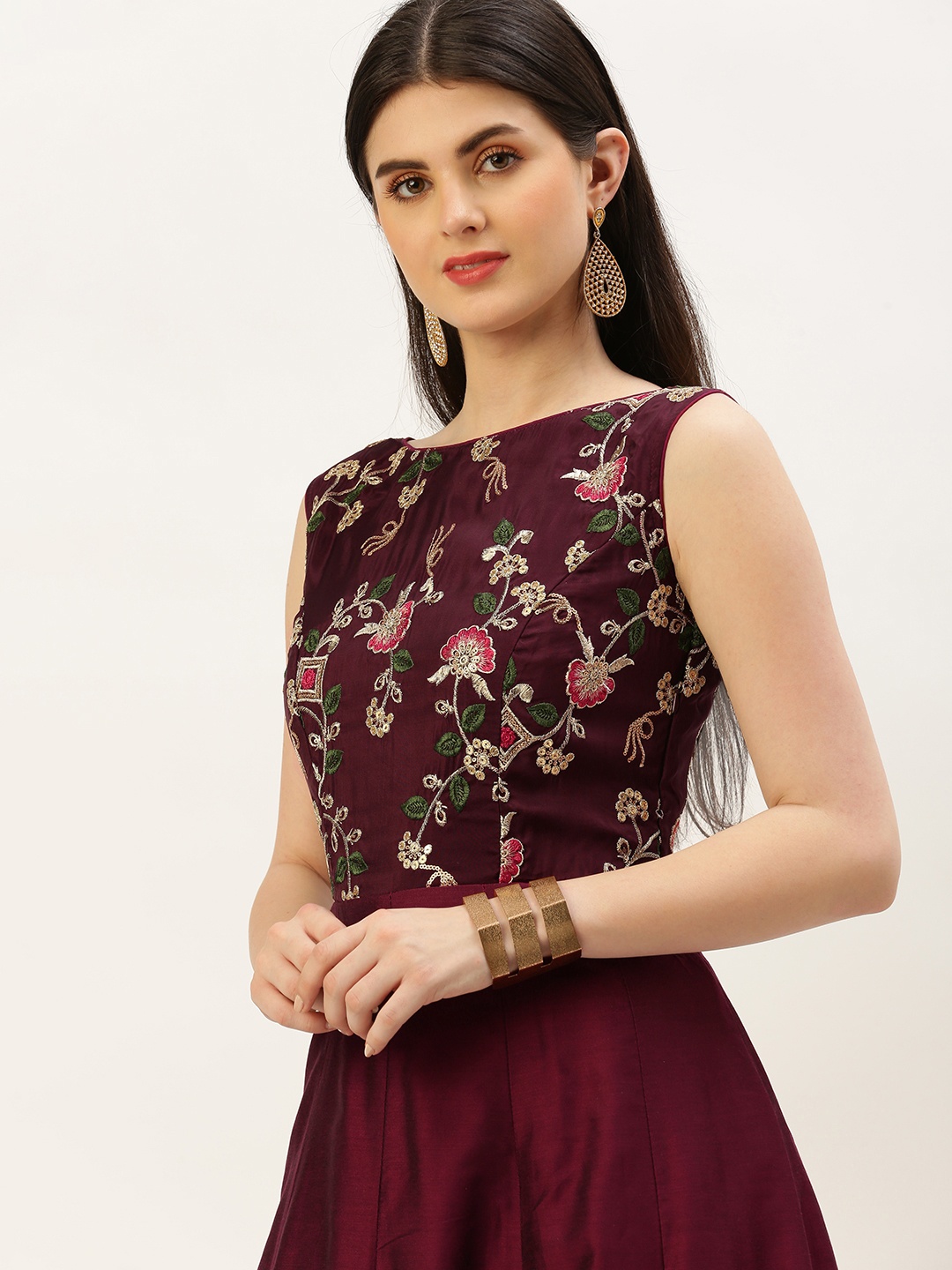 

Ethnovog Floral Embroidered Sequined Maxi Dress, Purple