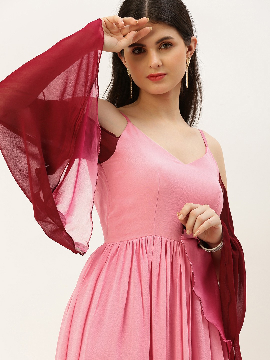 

Ethnovog Ombre Pleated Maxi Dress, Maroon