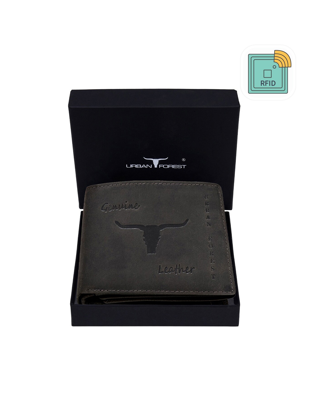 

URBAN FOREST Men Leather RFID Two Fold Wallet, Brown