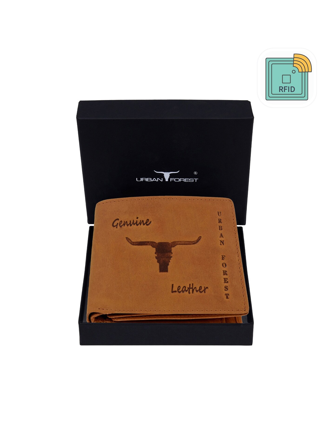 

URBAN FOREST Men Leather RFID Two Fold Wallet, Brown