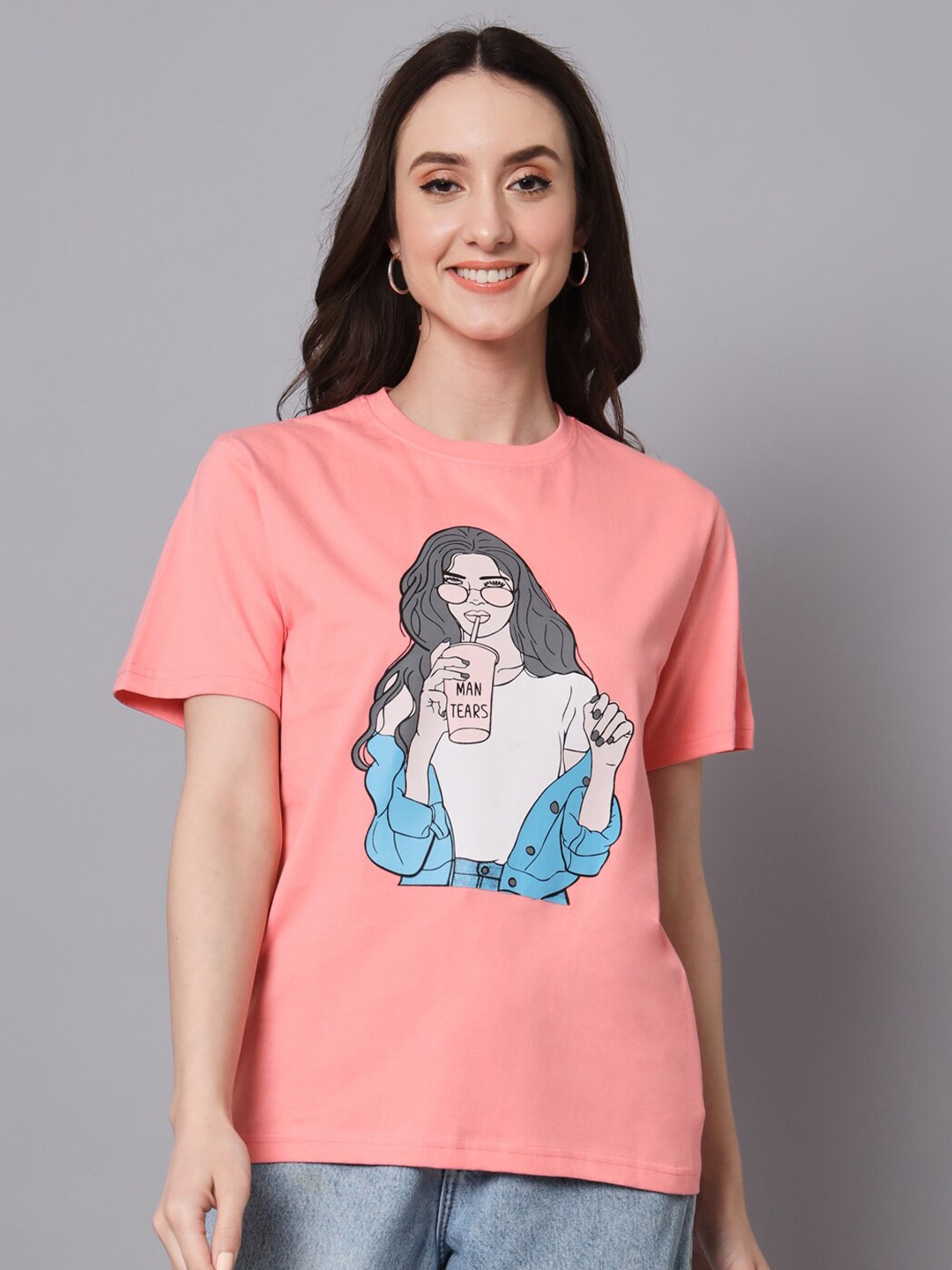 

The Dry State Graphic Printed Cotton Loose Fit T-shirt, Peach